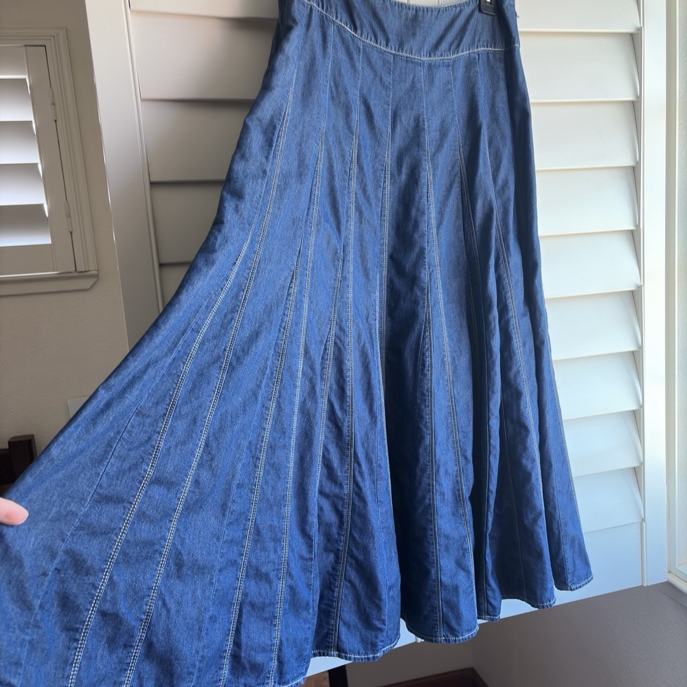VTG Sz M Denim Maxi Circle Skirt Western Ranch Cowgirl Square Dance Full Sweep